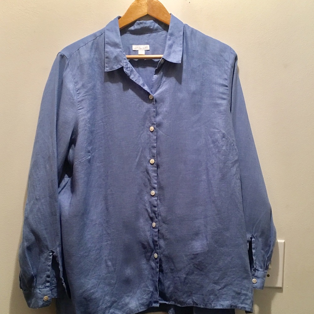 J. Jill Linen Long Sleeve Shirt Blue Size Large